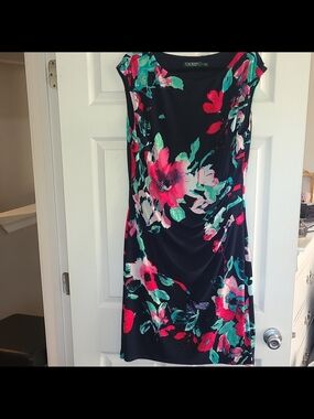 Ralph Lauren Black Midi Dress with Pink and Teal Floral Print